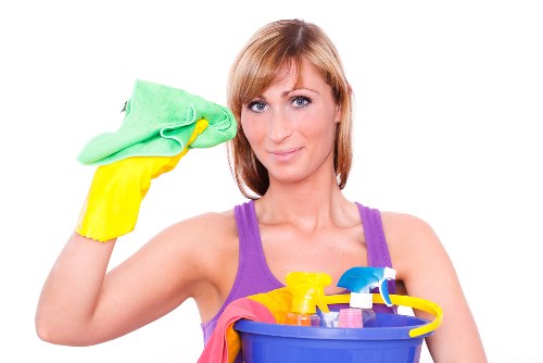 Office cleaning in a bright professional reception area