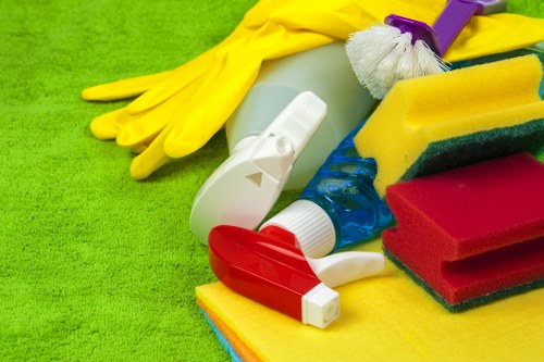 Deep cleaning tools and supplies for a home interior